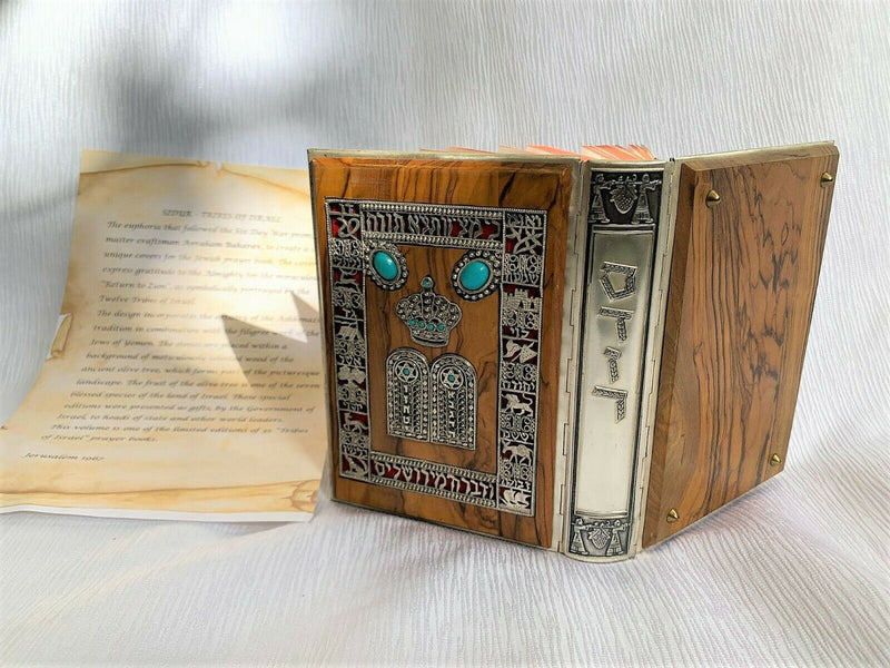 Handmade Limited Edition Siddur Never Used 1967 heb English 12 Tribes Olive wood