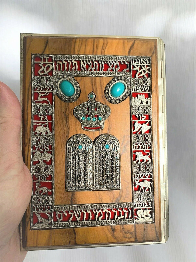 Handmade Limited Edition Siddur Never Used 1967 heb English 12 Tribes Olive wood