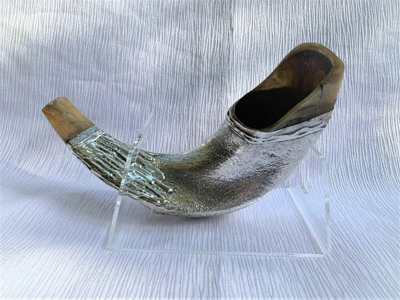 Jerusalem Old City silver plated rams' ram horn shofar 14"-16" kosher Free Stand