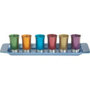 Yair Emanual Set of 6 Small Kiddush Goblets Cups with Tray Aluminum Multicolor