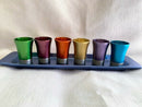 Yair Emanual Set of 6 Small Kiddush Goblets Cups with Tray Aluminum Multicolor