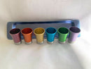 Yair Emanual Set of 6 Small Kiddush Goblets Cups with Tray Aluminum Multicolor