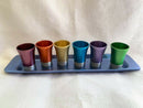 Yair Emanual Set of 6 Small Kiddush Goblets Cups with Tray Aluminum Multicolor