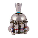 Yair Emanuel Wine Fountain Hammered Nickel Cone Shaped Cups Decorated with Color