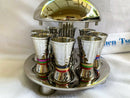 Yair Emanuel Wine Fountain Hammered Nickel Cone Shaped Cups Decorated with Color