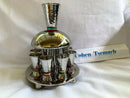 Yair Emanuel Wine Fountain Hammered Nickel Cone Shaped Cups Decorated with Color