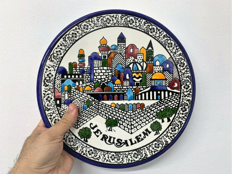 Jerusalem City Walls and Old City View Armenian Ceramic Plate Hand painted 10.5"