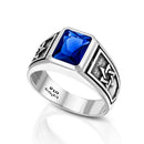 Sterling Silver and Royal Blue Zircon, Men's Star of David College Ring