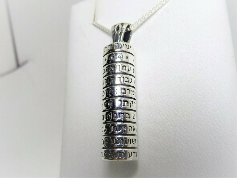 Anna Bekoach: Sterling Silver Mezuzah Necklace, cylindrical pendant Kabbalah