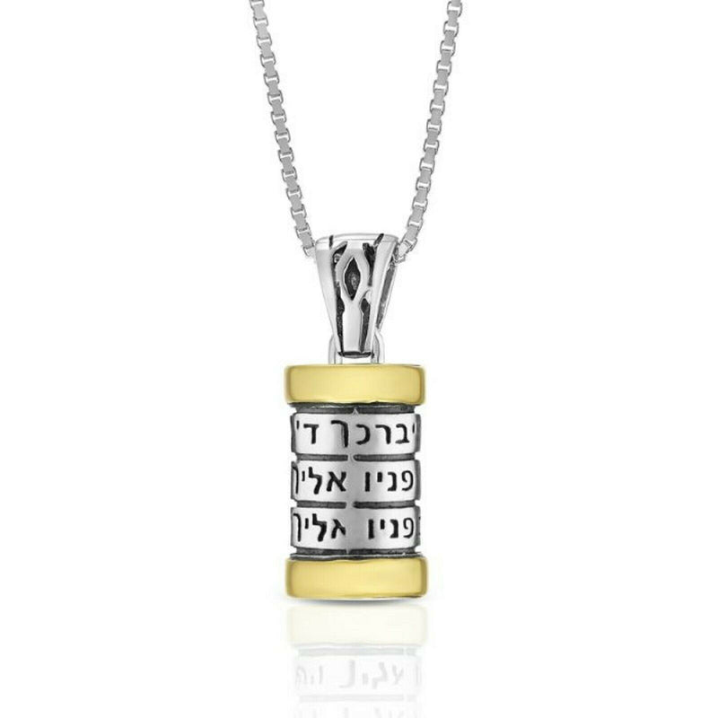 9K Gold and Sterling Silver Spinning Cylinder Necklace with Priestly Blessing