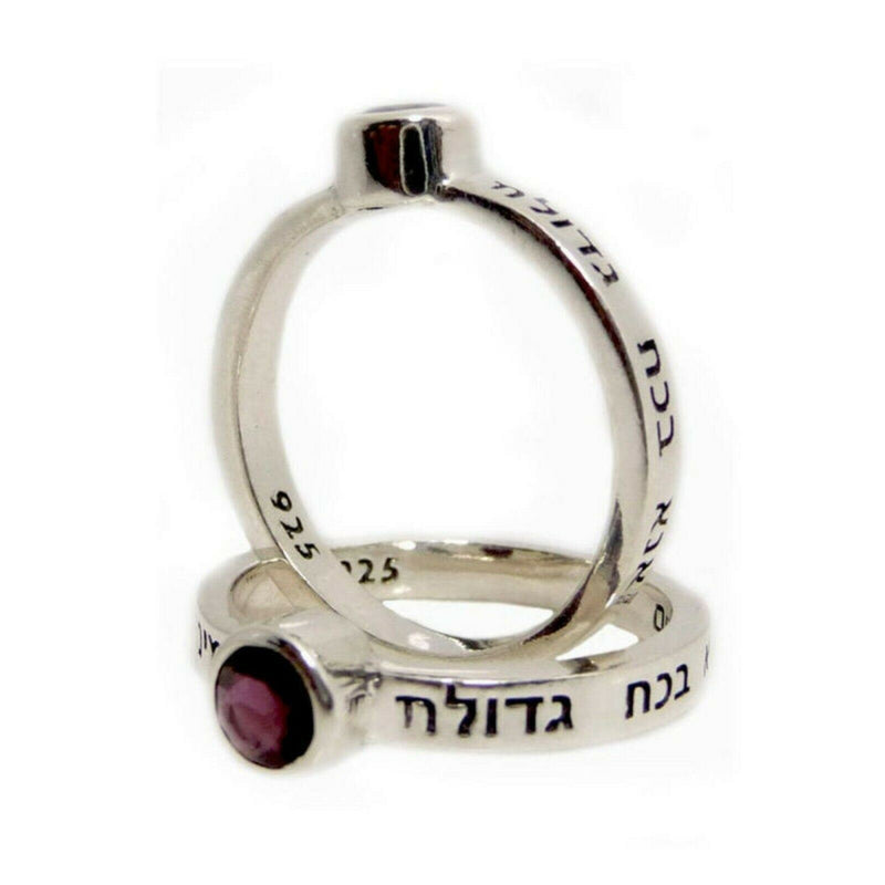 Amaizing Sterling Silver Thin Anna Bekoach Ring with Garnet made in israel