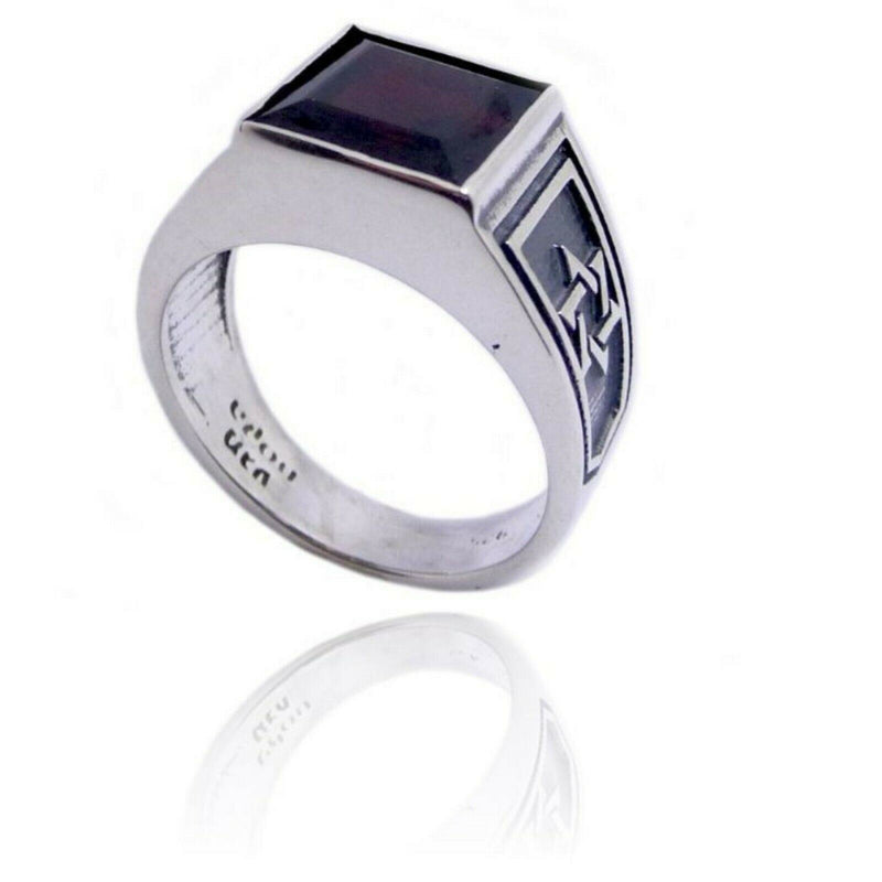 Amaizing Sterling Silver and Onyx, Men's Star of David College Ring - Rectangle