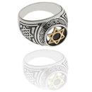 Amaizing Holy Names: Silver & 9k Gold Star of David Signet Ring with Onyx