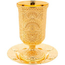 Gold Plated Kiddush Cup 12cm Filigree Goblet & Plate HolyLand judaica Gift new