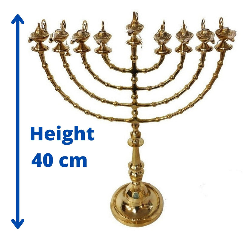 Brass Copper 16 Inch / 40 cm Height Hand Made Large Chnukiah Hanukkah Candle Holder With 9 Genie Aladdin Oil Lamp