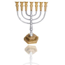 Massive Menorah 18 Inch Height Copper With Silver & 18K Gold Plating Seven Branch Oil / Candle Holder Israel Holy Land Temple