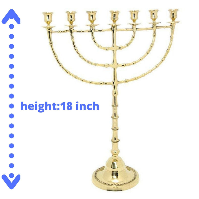 Brass Copper Extra Large 18 Inch Height Seven Branches Jumbo Size Israel Menorah