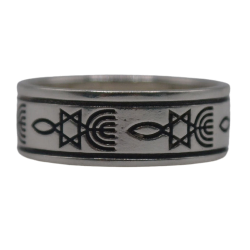 Silver 925 Ring Messianic Star Of David, Menorah, Fish Symbol Of Messianic