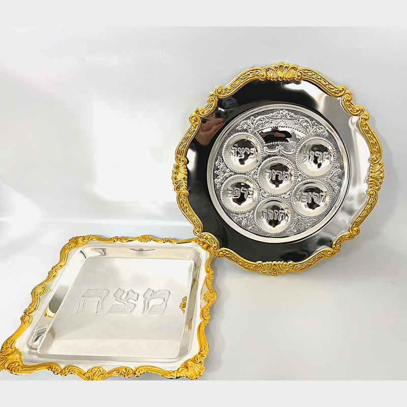 set 2 Plate&Cover Passover Seder Matzah Pesach Israel Passover Plate LRG Passover Seder + Matzah Plate Pesach Set Kosher Matzo Bread