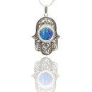 Amazing 925 Sterling Silver Roman Glass Yemenite Filigree Hamsa Pendant Necklace handmade