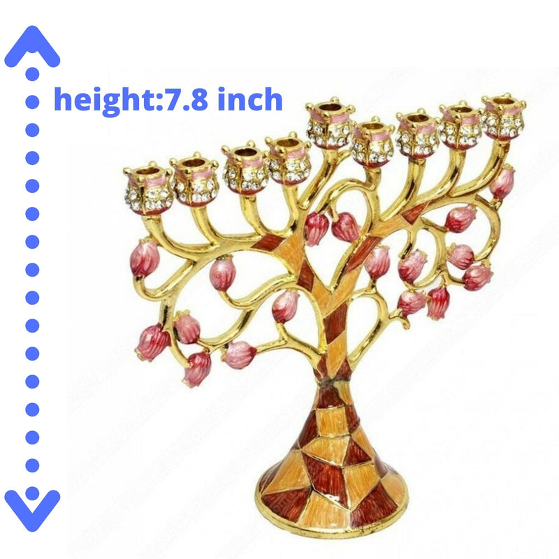 Amazing Gold Plated & Enamel 9 Branch Pomegrante Tree Chanukia Hanukkah Menorah Hanukia From Jerusalem Israel Art