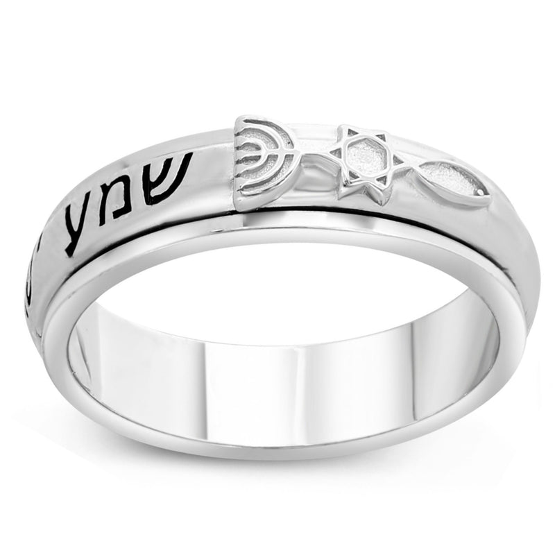 Silver 925 Grfated In Messianic Highlighted Symbol Shemah ISRAEL Spinning Ring Jewish Prayer Judaica Israel Ring