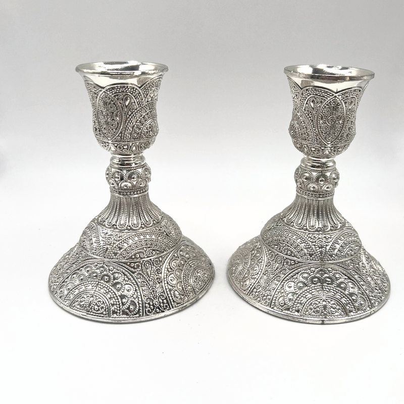 Sabbath Candlesticks ,Stunning Decorative Silver Plated , Judaica gift. candlestick holders. shabbath table Pair set with filigree Design