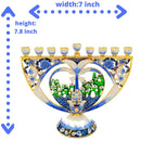 Gold Plated & Blue Enamel Nine Branch Chanukiah Pomegranate / Hand Hamsa Jerusalem Hanukkah Menorah Hanukia From Jerusalem Israel Gift Art