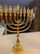 Amazing Hanukkih Brass Copper 14 Inch Height Massive Temple Hanukkiah Jerusalem Candle Holder Oil