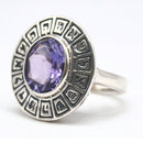silver 925 elliptical with combinations of God's names and amethyst stone inlay Kabbalah Gift Jewish Ring
