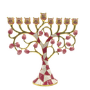 Cohen Tsemach Art & Gift Hand Painted Enamel Menorah Hanukkah Embellished with an Intertwining Pomegranate Design