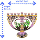 Gold Plated And Purple Enamel Nine Branch Chanikiah Pomegranate & Hamsa Hand Jerusalem Hanukkah Menorah Hanukia From Israel Jerusalem Art