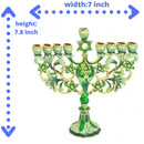 Amazing Gold Plated & Green Enamel With Zircons Inlay 9 Branch Hanukkah Menorah Chanukia From Jerusalem With Star Of David Judaica Hanukiah