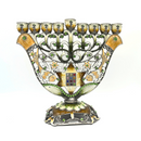 Cohen Tsemach Art & Gift Menorah Hanukkah two doves priestly breastplate Green Gold & Enamel With Zircons Nine Branch Chanukia