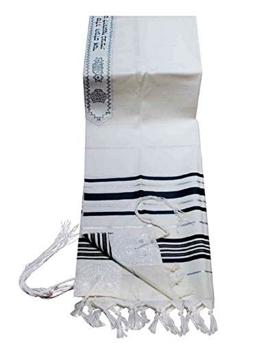 100% Wool Tallit Prayer Shawl in Black and Silver Stripes Size 18" L X 72" W