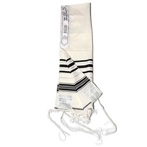 100% Wool Tallit Prayer Shawl in Black and White Stripes Size 36" L X 72" W