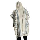 100% Wool Tallit Prayer Shawl in Light Blue Silver Stripes Size 55" L X 75" W