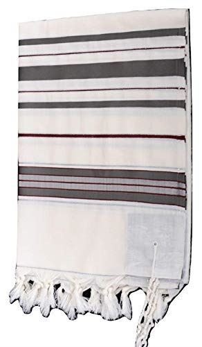 100% Wool Tallit Prayer Shawl in Maroon Gray Stripes Size 51" L X 71" W