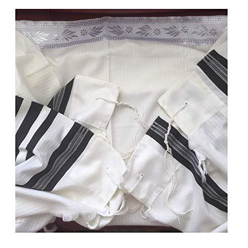 100% Wool Tallit Prayer Shawl Meron Black Size 47" L X 67" W Kosher Talitania