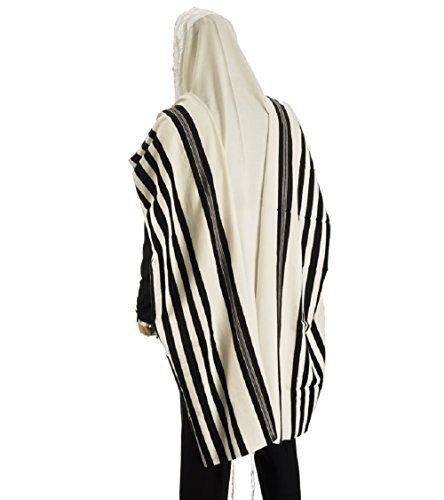 100% Wool Tallit Prayer Shawl Model Malchut Black Size 55" L X 71" W