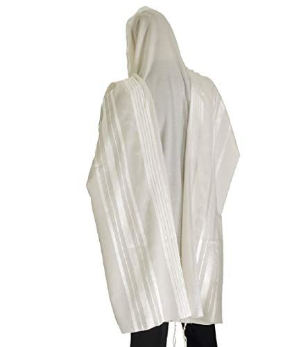 100% Wool Tallit Prayer Shawl Prima a a (White) Size 42" L X 64" W