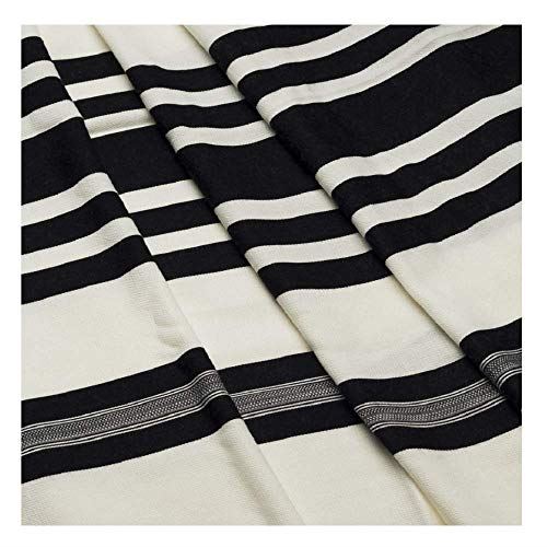 100% Wool Tallit Prayer Shawl Shabbat Black Size 55" L X 71" W