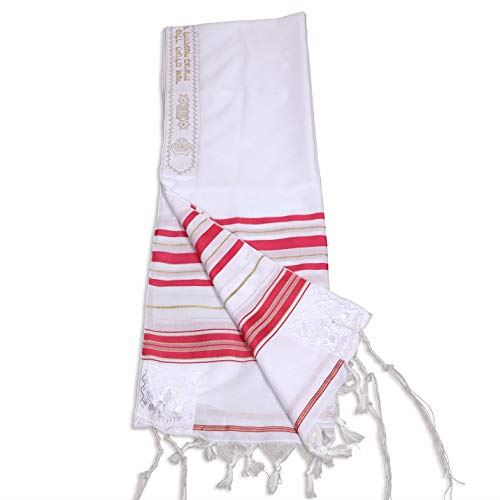 Acrylic Tallit Prayer Shawl Pink/Gold Stripes in Size 24" Long and 72" Wide