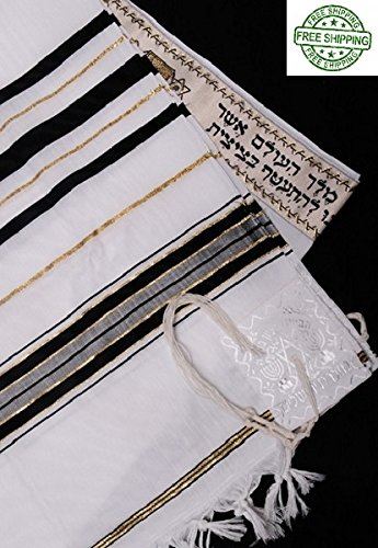 Acrylic Tallit Talit Prayer Shawl Black / Gold Stripes in Size 23.6"x66.9"