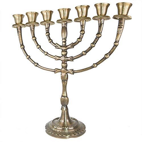 COHEN TSEMACH Brass Copper Judaica 10.5" Antique Finish Menorah Candle Holder Vi