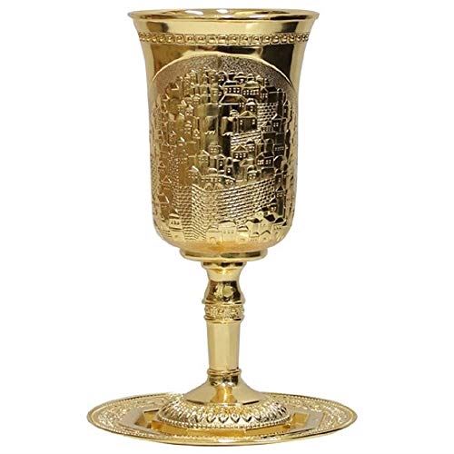 Kiddush Cup For Shabbat With Plate Gold Plated Length/Height 10" XXL NEW