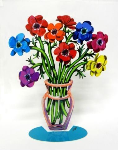 Sculpture by David Gerstein Modern Metal ART Sculpture Poppies Flower Vase