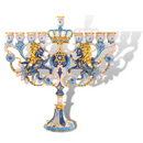 CohenTsemach Art&Gift Blue Hanukkah hanukkiah Menorah Enamel Lions Star Of David