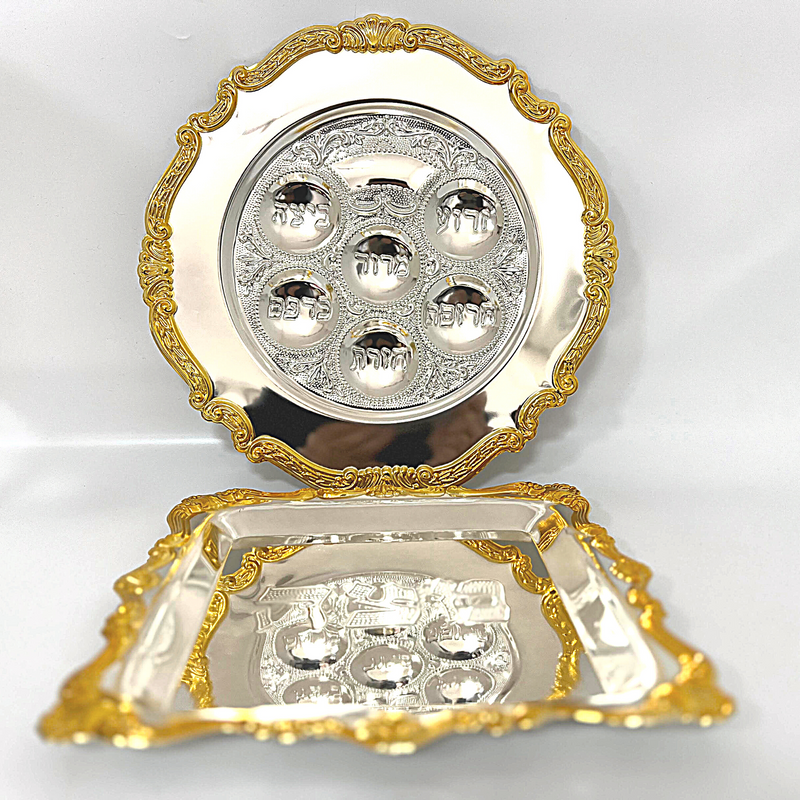 set 2 Plate&Cover Passover Seder Matzah Pesach Israel Passover Plate LRG Passover Seder + Matzah Plate Pesach Set Kosher Matzo Bread