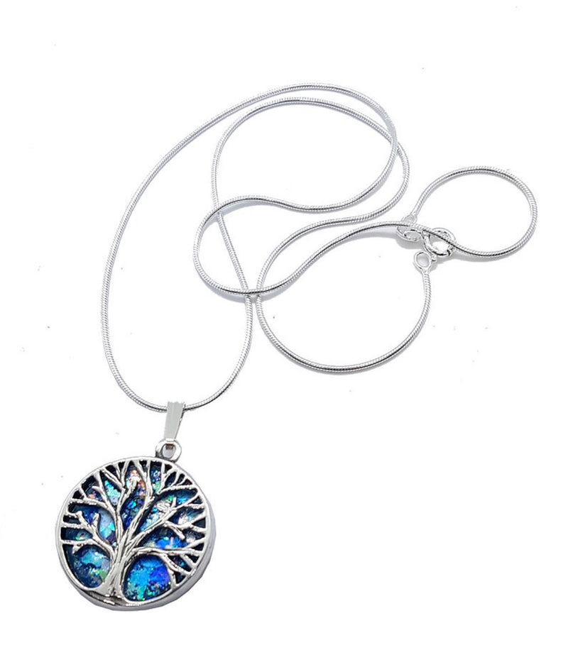 Amazing 925 Silver Tree of Life Roman Glass Pendant Necklace, Silver Tree of Life  Handmade item